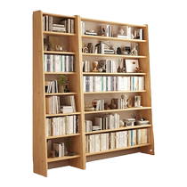 All solid wood bookshelf floor-to-ceiling storage rack integrated wall-mounted living room storage childrens home simple trapezoidal bookcase
