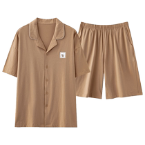 Pajama mens new summer ice silk Modal thin mens home wear short-sleeved shorts suit can be worn outside for a cool feel
