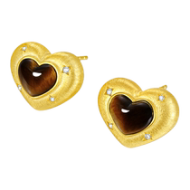 Chow Tai Sang DC sweetheart black clever earrings wood alexandrite Maillard tiger eye stone high-end S925 girlfriend birthday gift