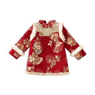 汉服女童拜年服冬装国风唐装女宝宝新年旗袍裙子加厚儿童过年衣服