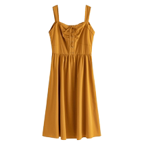 Single-bundle plus-size womens retro elegant square-neck suspender dress for women with summer fat MM covering belly and slimming mid-length skirt