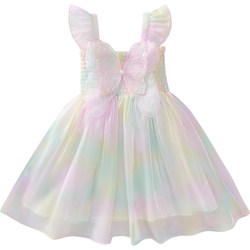 Girl Princess Skirt 2024 New Children's Net Red Bow Switch Rainbow Studius Skirt Girl Dress