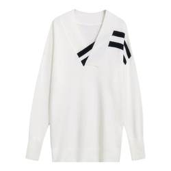 Amii lazy style sweater striped sweater women's winter 2024 new loose slimming knitted bottoming sweater wool ຄໍ V-neck top