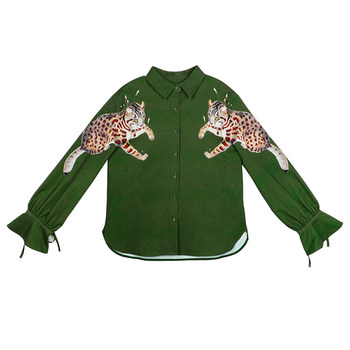Kamo Original Design High-End 2022 New Vintage Style Shirt Top Women's Green Shirt