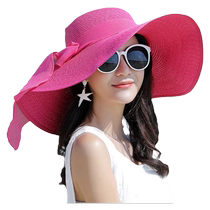Beach hat sunshade straw hat large brim hat womens summer foldable sun hat travel seaside vacation hat travel