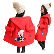 Childrens clothing girls autumn and winter woolen windbreaker childrens mid-length Korean style woolen coat girls wool coat thickened with cotton