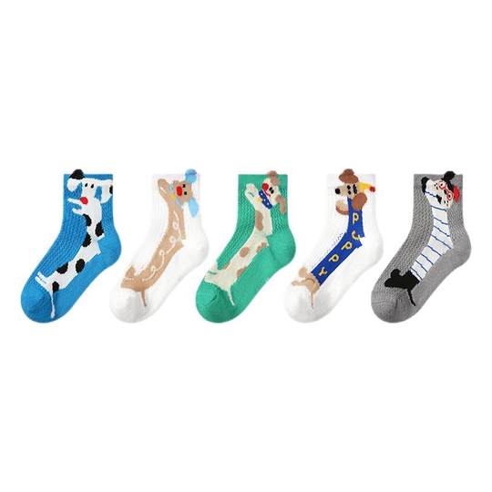 男童袜子春夏薄款纯棉网眼袜儿童夏季超薄短袜宝宝卡通小狗无骨袜