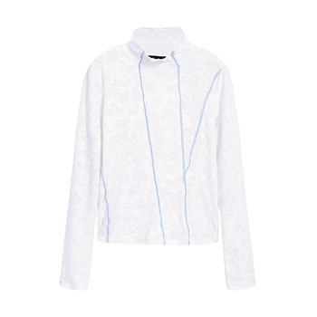 Desigual25 autumn and winter new white elastic burnout contrasting topstitch turtleneck bottoming shirt women's t-shirt