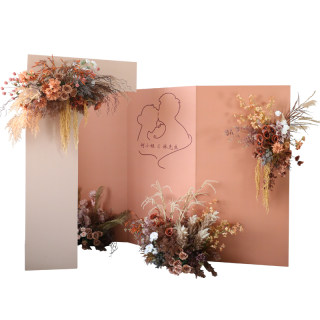 Caramel color wedding floral stage path guide wall hanging simulation