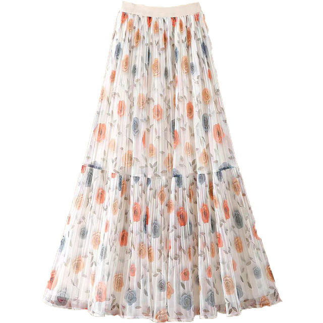 A-line printed floral chiffon skirt