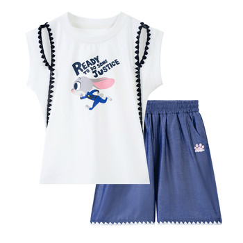 Disney girls suit 2026 summer new children's short-sleeved shorts two-piece set little girls hollow sleeveless top