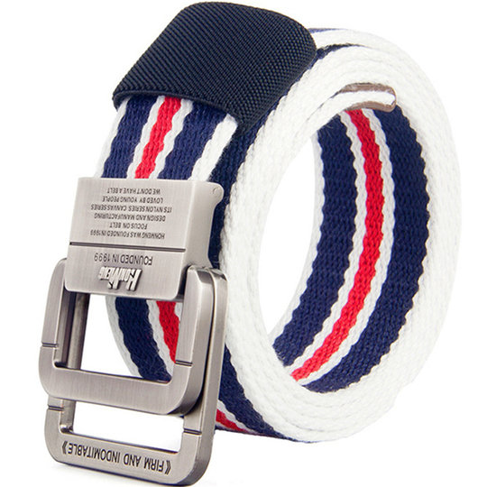 帆布腰带男士双环扣ins女潮流韩版皮带工装青年学生户外牛仔裤带