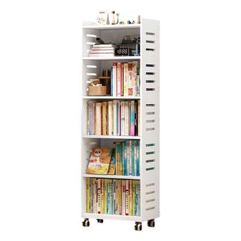 Movable bookshelf integrated wall-mounted floor bookcase with wheels