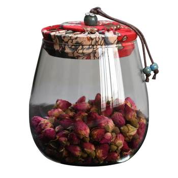 Flower cloth covered tea jar glass transparent snacks