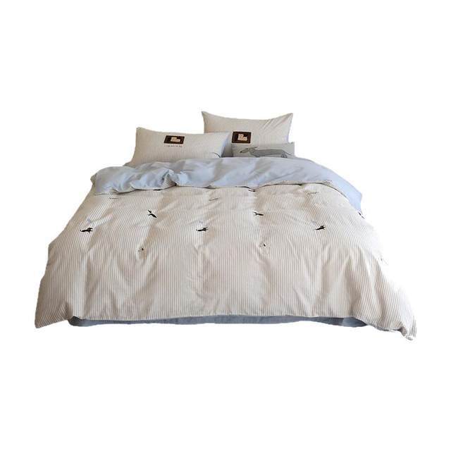 Simple ins style striped puppy embroidered pure cotton bedding