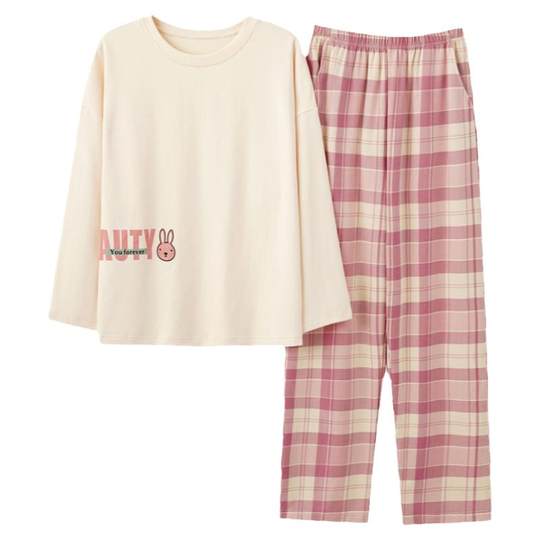 猫人纯棉睡衣女春秋2025新款长袖冬款宽松加大码可外穿家居服套装