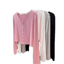 Gray knitted cardigan thin womens spring and autumn 2024 new style with suspender skirt and high-end soft waxy sweater jacket