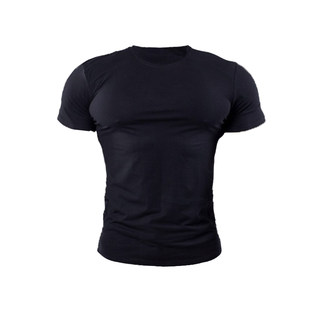 Solid color sweat-absorbent elastic short-sleeved muscle men's fitness clothing