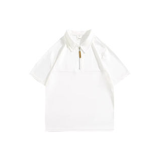 日系纯色拼接polo衫t恤男生夏季宽松百搭休闲翻领体恤半拉链短袖