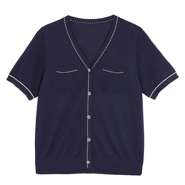 Milanden short-sleeved V-neck casual thin sweater for women