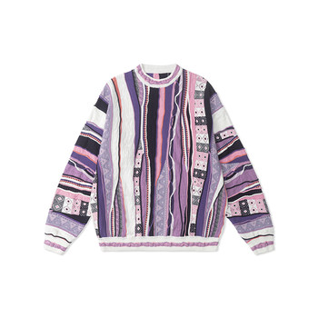 MEDRIA Autumn and Winter Purple Potion Retro Sweater Pop Bitter Melon Striped Ethnic Style Pullover ເສື້ອກັນໜາວຄູ່ຮັກ