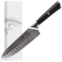 (Self-operated) Crazy Shark Damascus kitchen knife for home chefs special fruit cutting and meat slicing Santoku knife kitchen