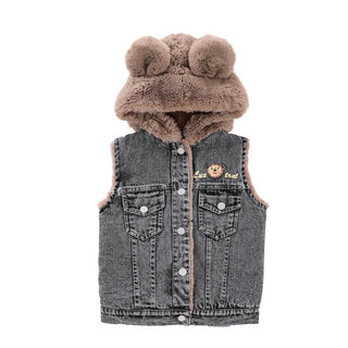 Girls' fleece vest 2023 denim children's outer wear