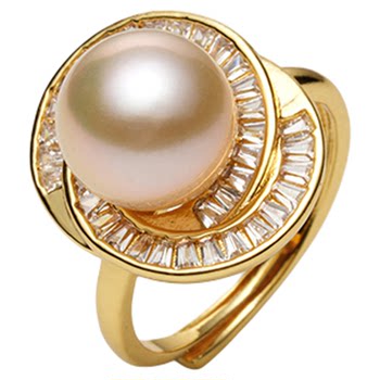Della scarce warm gold powder 10-11 perfect round aurora freshwater pearl ring niche design index finger ring