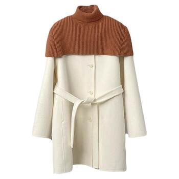 ເສື້ອຍືດຄໍເຕົ່າຖັກແສ່ວ A-line woolen coat round neck double-sided woolen coat mid-length Korean version