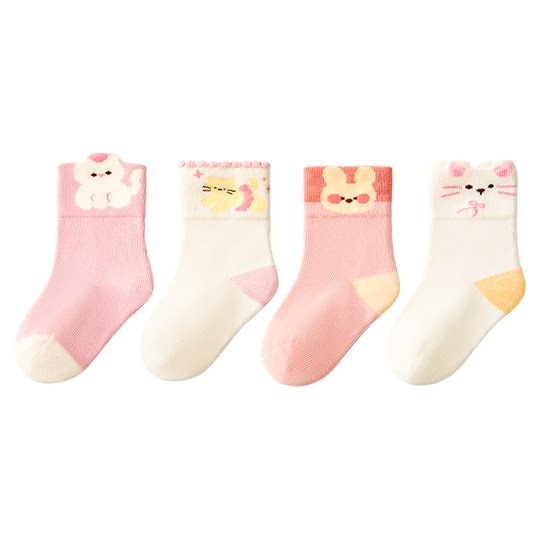 科巢婴儿袜子秋冬女童新生幼儿宝宝棉纯a类无骨男儿童加厚中筒袜