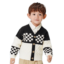 Balabala childrens sweater autumn and winter childrens baby sweater checkerboard boy childrens clothing western style