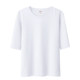 White slim fit ribbed cotton round neck mid-sleeve t-shirt for women summer