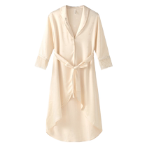 Beiyan pajamas womens spring and summer sexy mid-length nightgown womens long-sleeved thin high-end ice silk home wear bathrobe