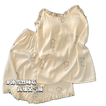 Nipples with breast pads ice silk suspender pajamas for women summer high-end pure lust style can be worn outside home clothes set