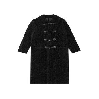 Black lamb wool coat for women buckled long coat