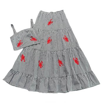 ການຄ້າຕ່າງປະເທດ embroidery crayfish ດຽວ plaid retro exquisite