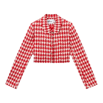 self-portrait 2023 autumn and winter red and pink plaid sweet lapel long-sleeved button coat top