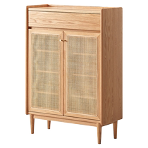 Original element solid wood shoe cabinet small apartment storage cabinet oak rattan door living room storage entrance cabinet L7091