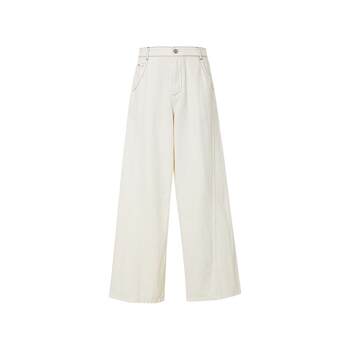 Disennis ສີຂາວ jeans ພາກຮຽນ spring ແລະດູໃບໄມ້ລົ່ນໃຫມ່ຝ້າຍບໍລິສຸດ commuter ແບບກະເປົ໋າກວ້າງຂາກ້ວາງ retro ແມ່ຍິງ