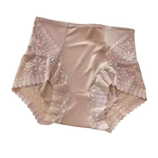 收腹裤塑身束腰无痕不卷边性感蕾丝女士内裤女冰丝轻奢时尚绸缎