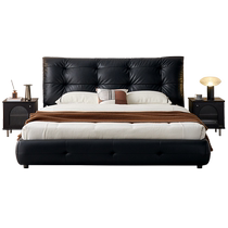 Quanyou Home Italian minimalist high-end black leather bed bedroom 2024 new double soft-packed large bed 116108