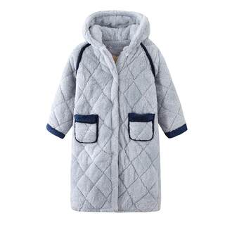 Boys nightgown children's pajamas winter coral velvet thickened three-layer cotton autumn and winter boy's light blue bathrobe