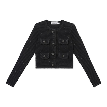 self-portrait 2023 autumn and winter classic black temperament elegant button knitted long-sleeved round neck top jacket