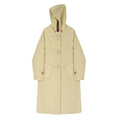 Horn button woolen coat women's autumn and winter 2022 new Korean style mid-length hooded woolen coat