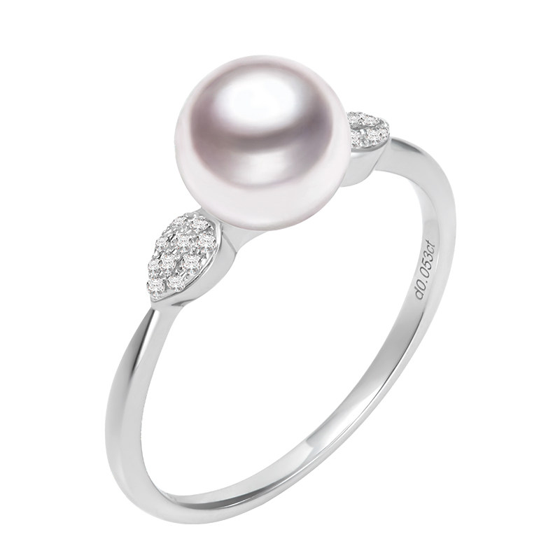 GiO Jewelry 18K gold Akoya seawater pearl ring diamond ring light luxury temperament Xu Yan same style