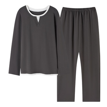 ພາກຮຽນ spring ແລະດູໃບໄມ້ລົ່ນ pyjamas ຜູ້ຊາຍຝ້າຍບໍລິສຸດແຂນຍາວບວກຂະຫນາດ pullover ຮອບຄໍ casual premium sense ໃສ່ເຮືອນຊຸດສອງສິ້ນ