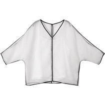SUSHE French lazy style chiffon sheer design contrasting lines raglan sleeve blouse top for women