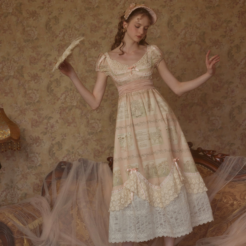 LaceMade Anne's Story Calligraphy Style Court Style Imperial Print Lace Dress Cotton