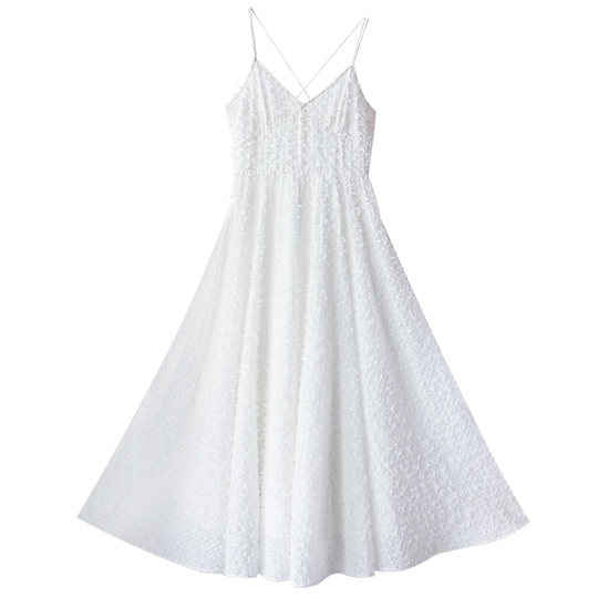5折【提香】吊带裙女装夏季雪纺收腰长裙V领高腰连衣裙白色裙子