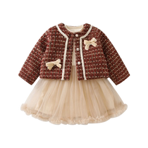 Girls Dress Winter Wear 2023 New Childrens Style Princess Dress Small Fragrance Style Birthday Baby One-Year-Old Dress